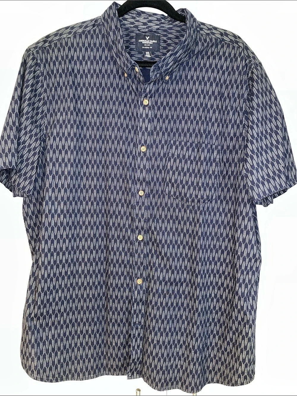 American Eagle Outfitters Men's Geometric Button-Up in Blue & White Size XXXL